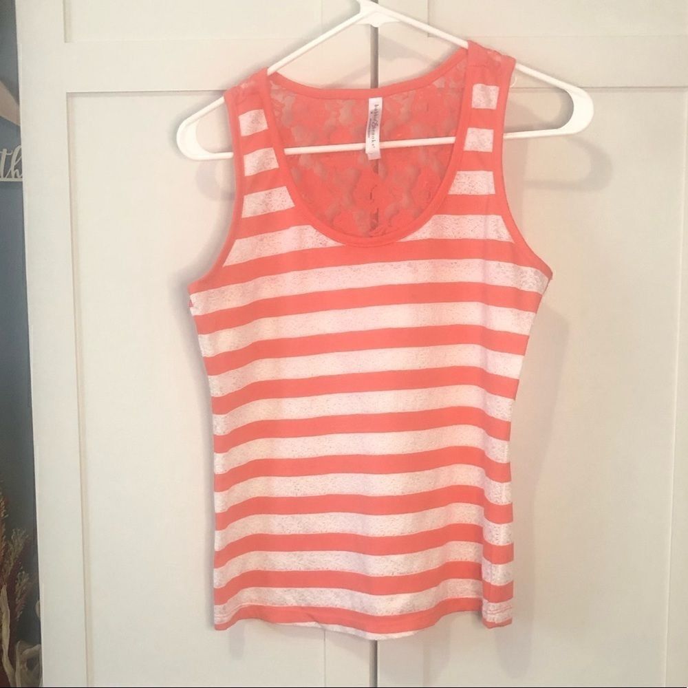 women’s size medium Bobbie brooks coral pink and white lace tank 0139